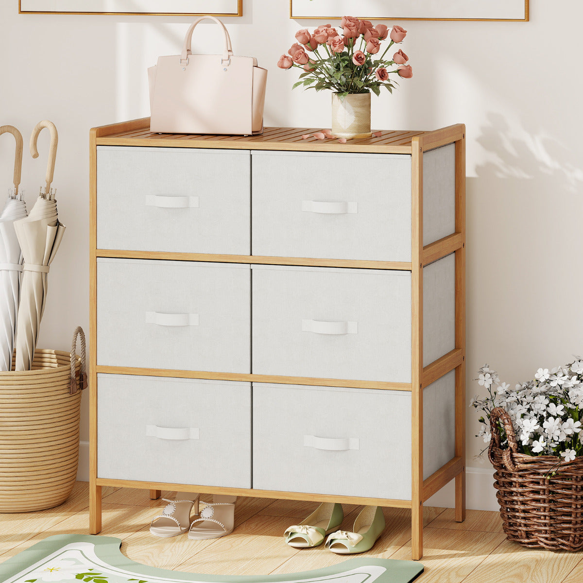 6-Drawer Dresser with 6 Foldable Fabric Drawers -Natural