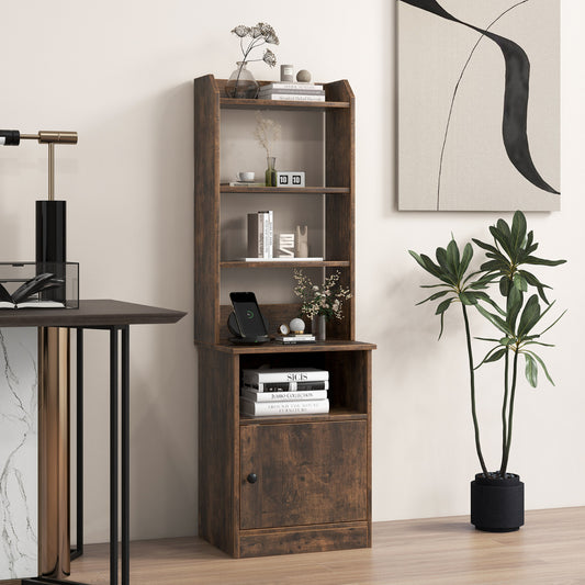6-Tier Nightstand with Charging Station Bedside Tables Tall Night Stands-Rustic Brown