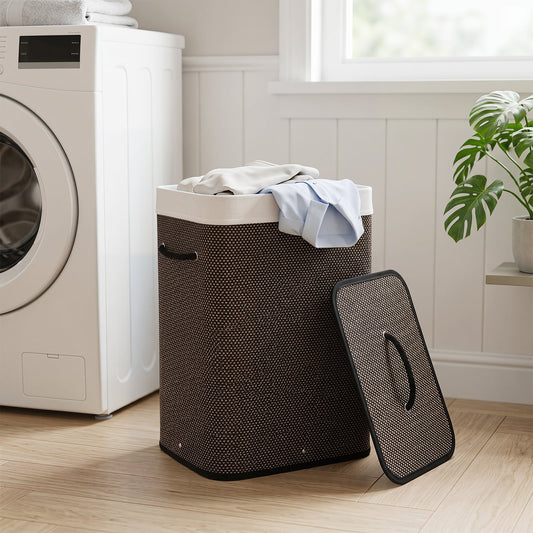 72 L Capacity Bamboo Laundry Hamper with Lid and Removable Liner for Bedroom-Black