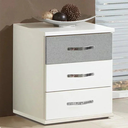 Bedside Table DEWI 3 Drawer Nightstand White and Grey 46cm