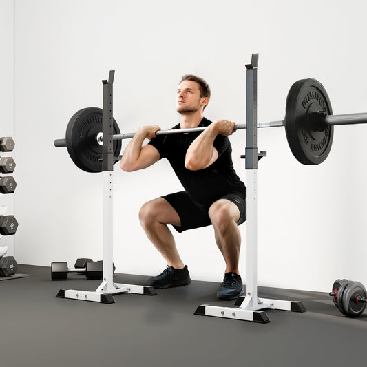 HOMCOM Heavy Duty Weight Bar Barbell Squat Stand Barbell Rack Spotter, for Home, Gym - Black