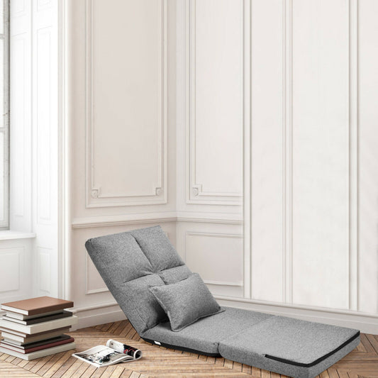 Folding Lazy Floor Sofa Bed with Pillow-Grey