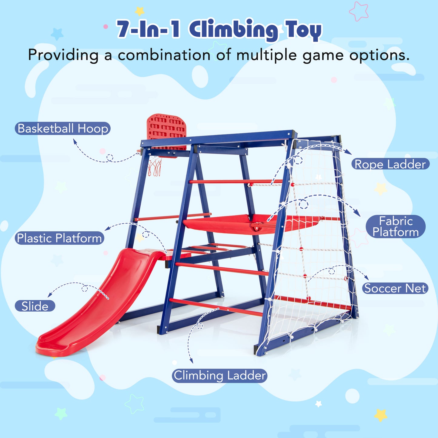 7 In 1 Kids Jungle Gym Set for Toddlers Ages 3-7