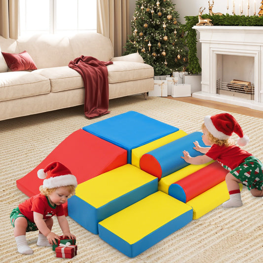 7 Pcs Toddler Climbing Blocks Soft with Waterproof PU Leather Cover for 1+ Baby