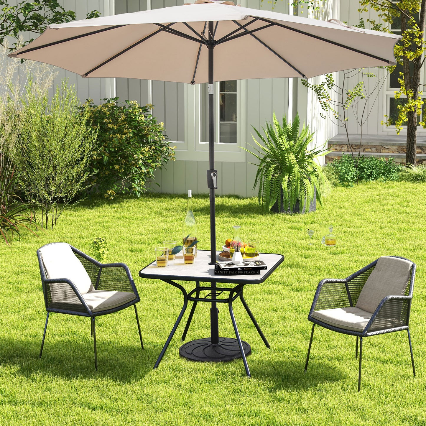 80 x 80 cm Patio Dining Table for 4 Persons with Faux Marble Top-Grey
