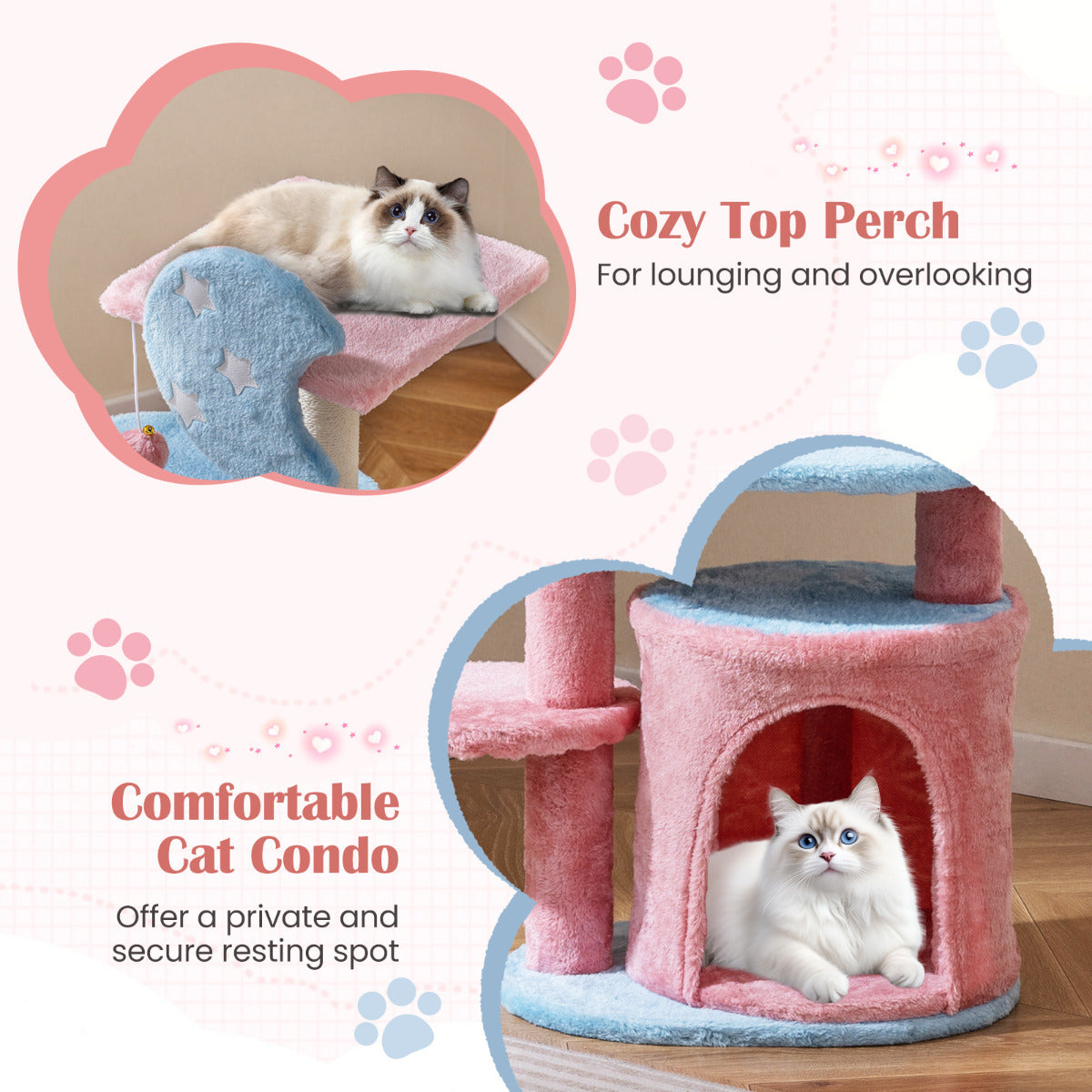 85 CM Cute Aesthetic Cat Tree with Sisal Scratching Post