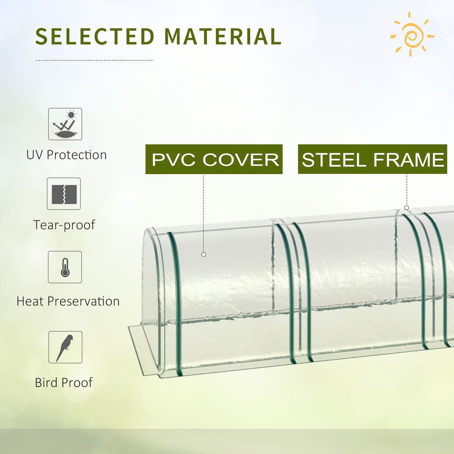 Outsunny 395 x 100 cm Low Tunnel Greenhouse - Clear