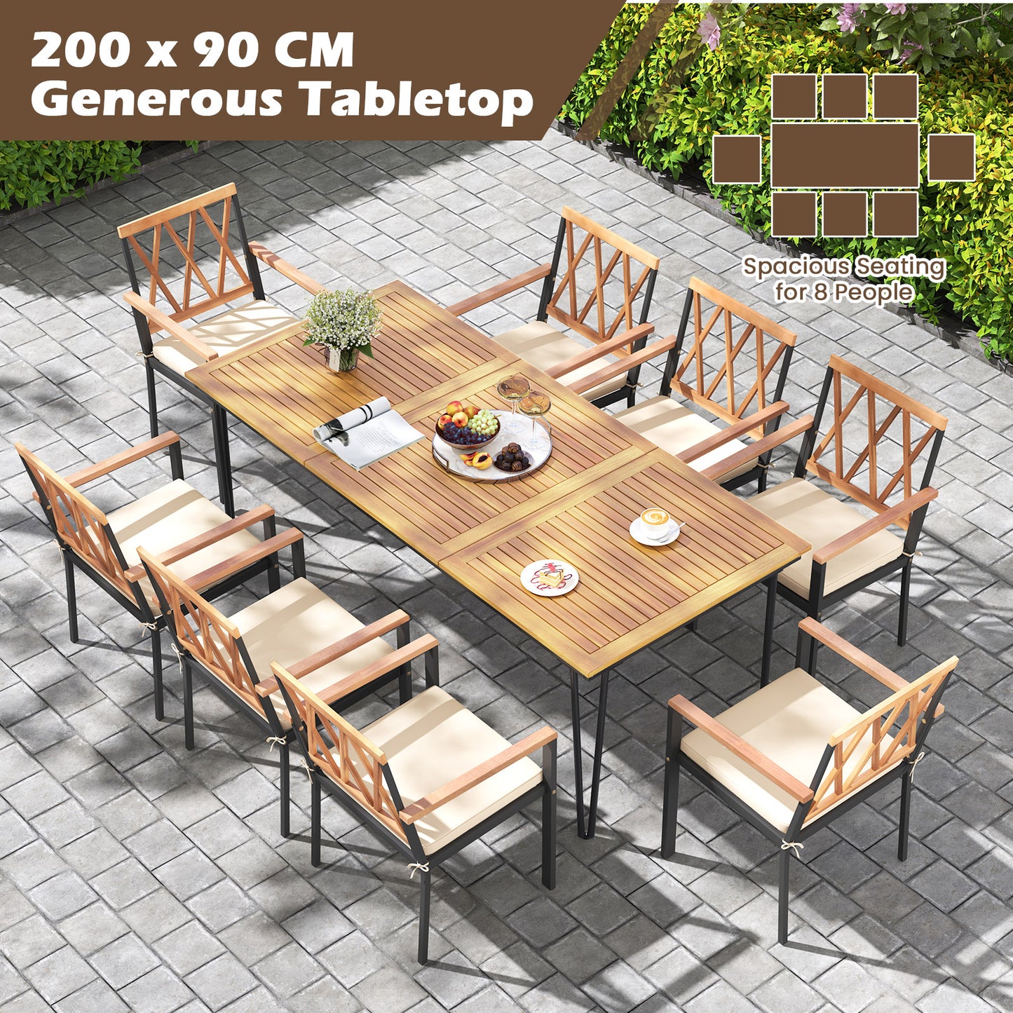 200 x 90cm Outdoor Dining Table with Metal Legs for Garden Poolside