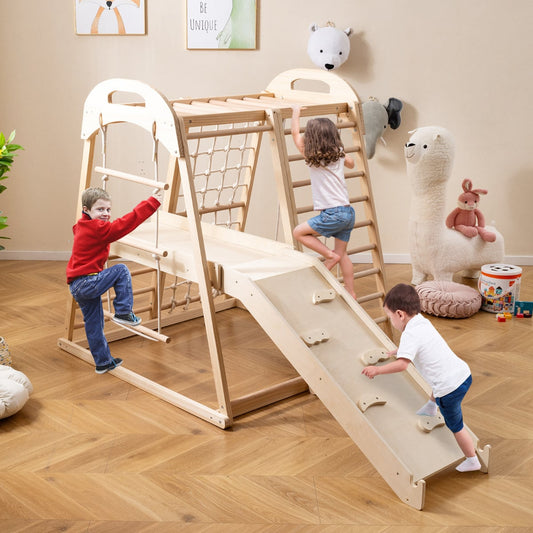 8-in-1 Jungle Gym Wooden Montessori Climber Playset-Natural