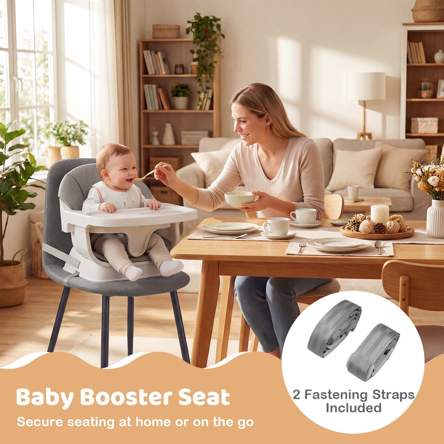 9-in-1 Convertible High Chair with Solid Wood Legs and Harness for Babies-Grey