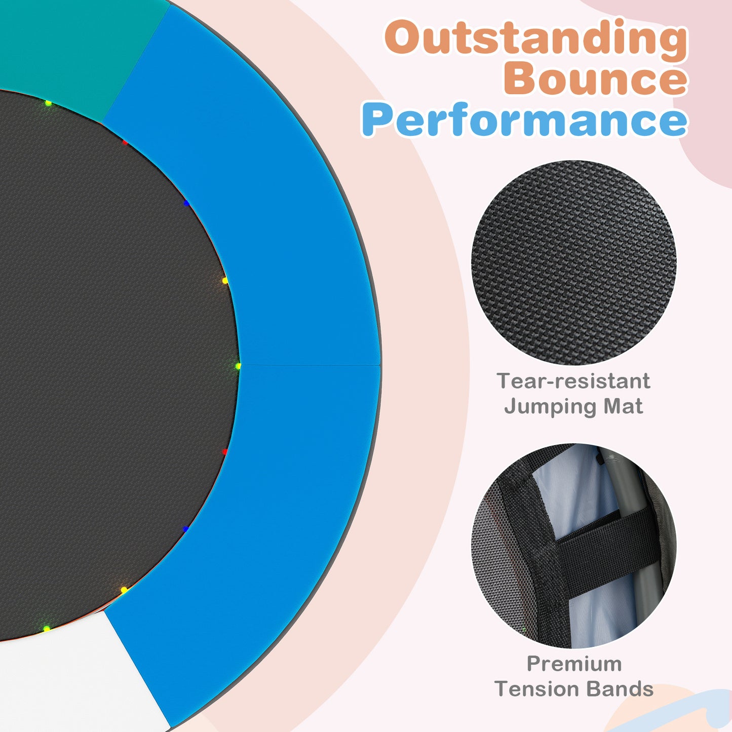 90 cm Folding Mini Trampoline for Kids with Lights and Padded Safety Cover-Multicolor