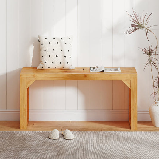 90CM Bamboo Farmhouse Entryway Bench Conversation Seat-Natural