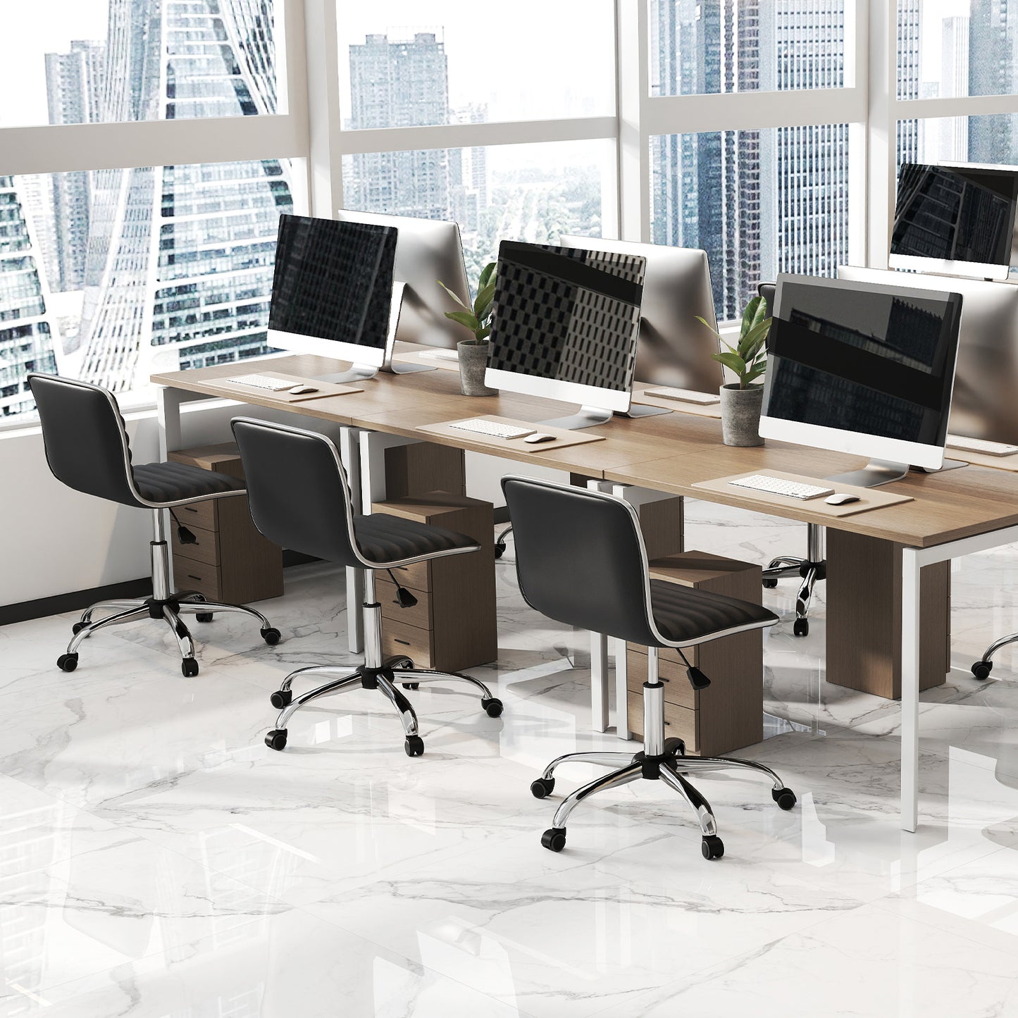 Adjustable Office Chair with Swivel Seat and Universal Wheels-Black