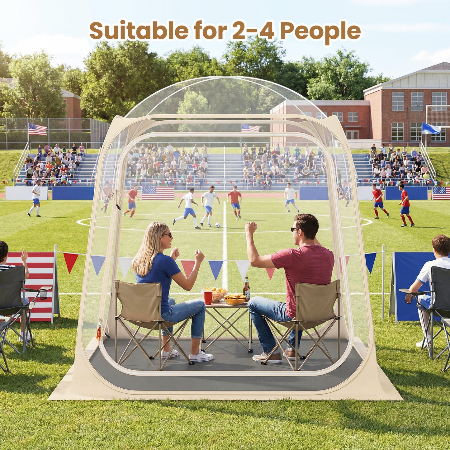 All Weather Pod Sports Tent for 2-4 People 215 x 215 cm Easy Setup Clear Bubble Tent
