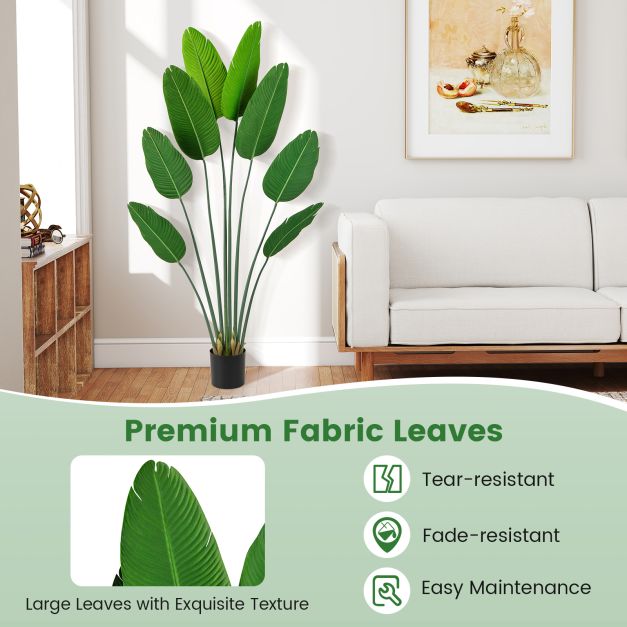 Artificial Banana Leaf Tree with 8 Fabric Banana Leaves and Stable Cement-filled Pot Set of 2