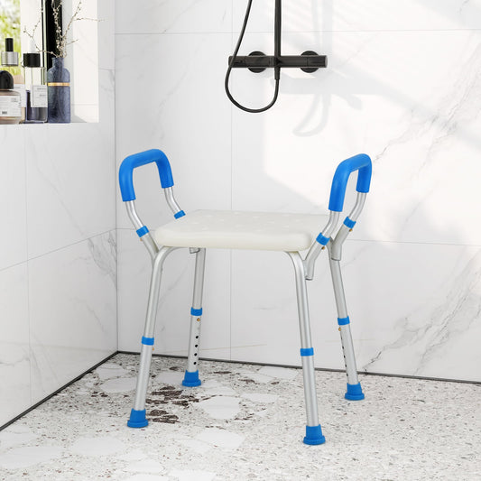 Bath Chair Shower Bench with Detachable Padded Arms-Blue