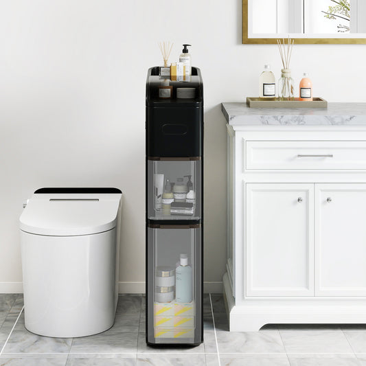 4-Tier Bathroom Storage Cabinet with 2 Drawers and Tissue Box-Black