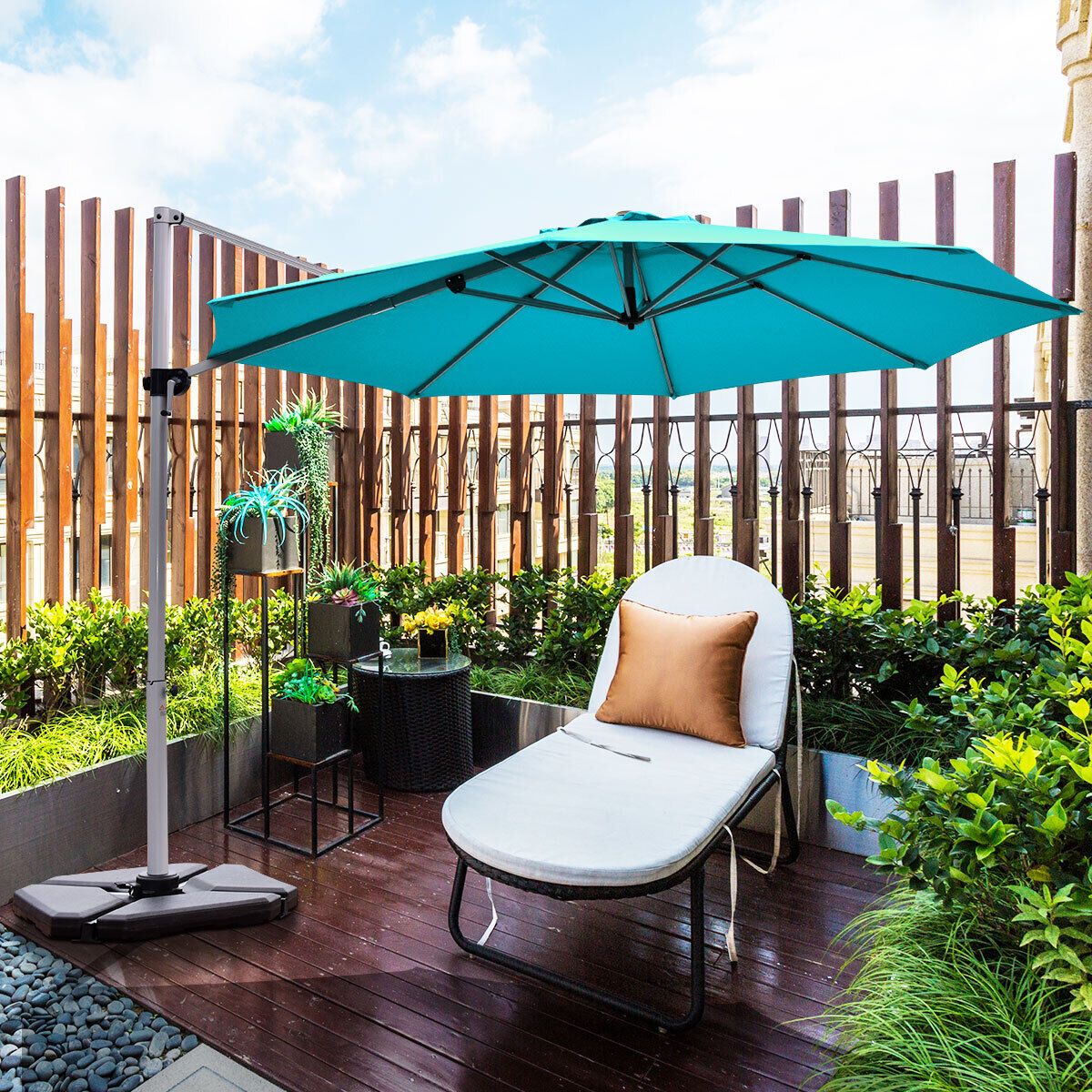 3.3m Patio Cantilever Umbrella with Tilting Adjustment and Cross base-Blue