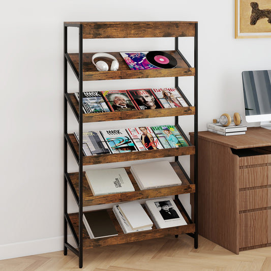 6 Tier Bookshelf with Heavy-Duty Metal Frame for Living Room-Rustic Brown