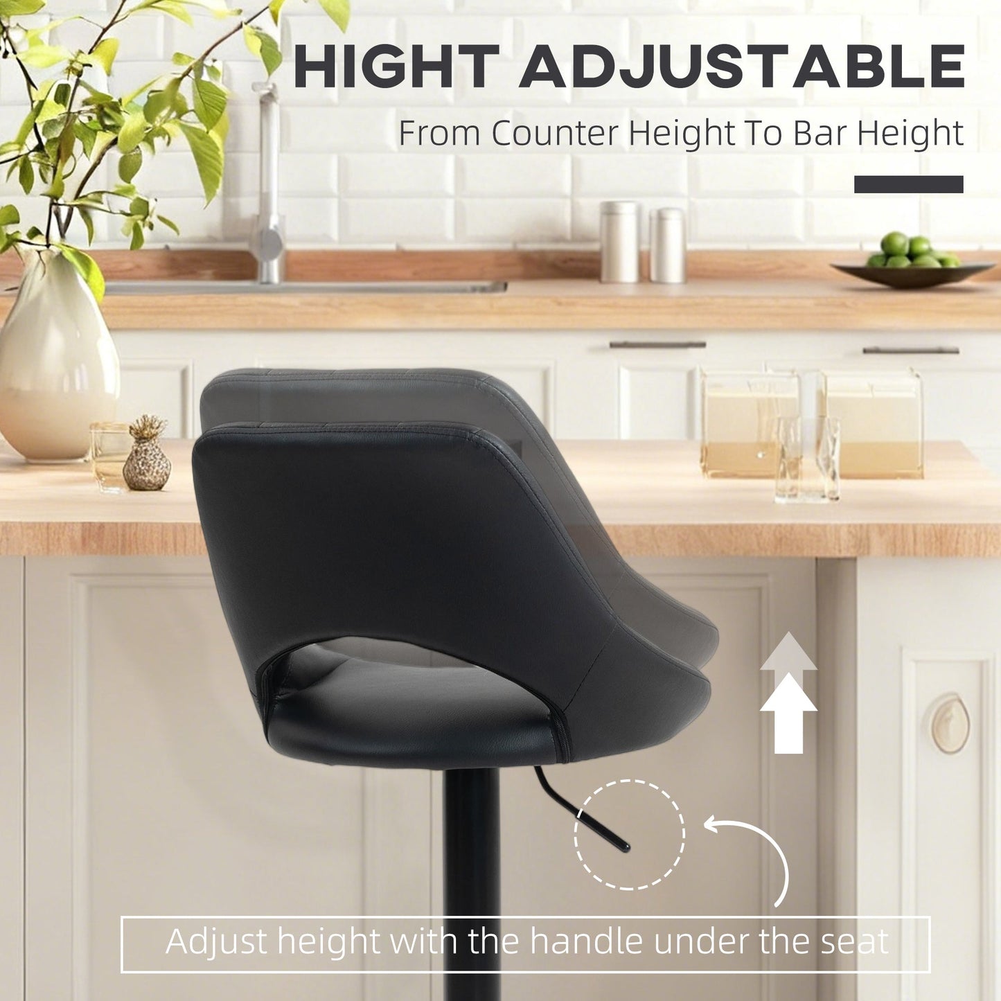 HOMCOM Set of Two Faux Leather Bar Stools - Black