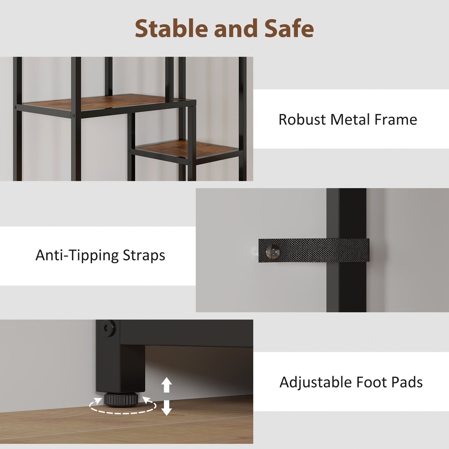 HOMCOM Seven-Tier Geometric Bookcase - Brown/Black