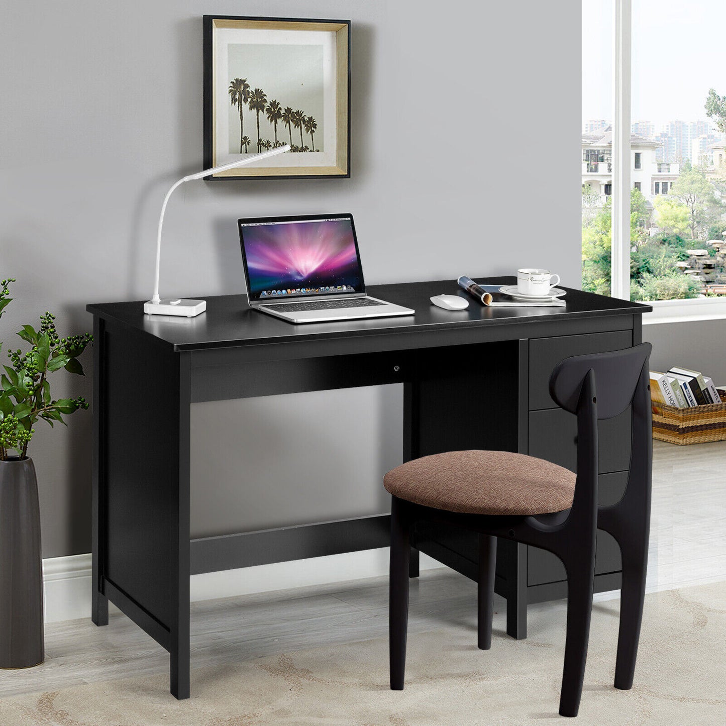 Modern Computer Desk with 3 Drawers for Home Office-Black