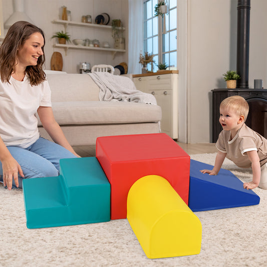 Climb and Crawl Foam Block Play Set for Infant Baby and Toddlers-Blue & Red