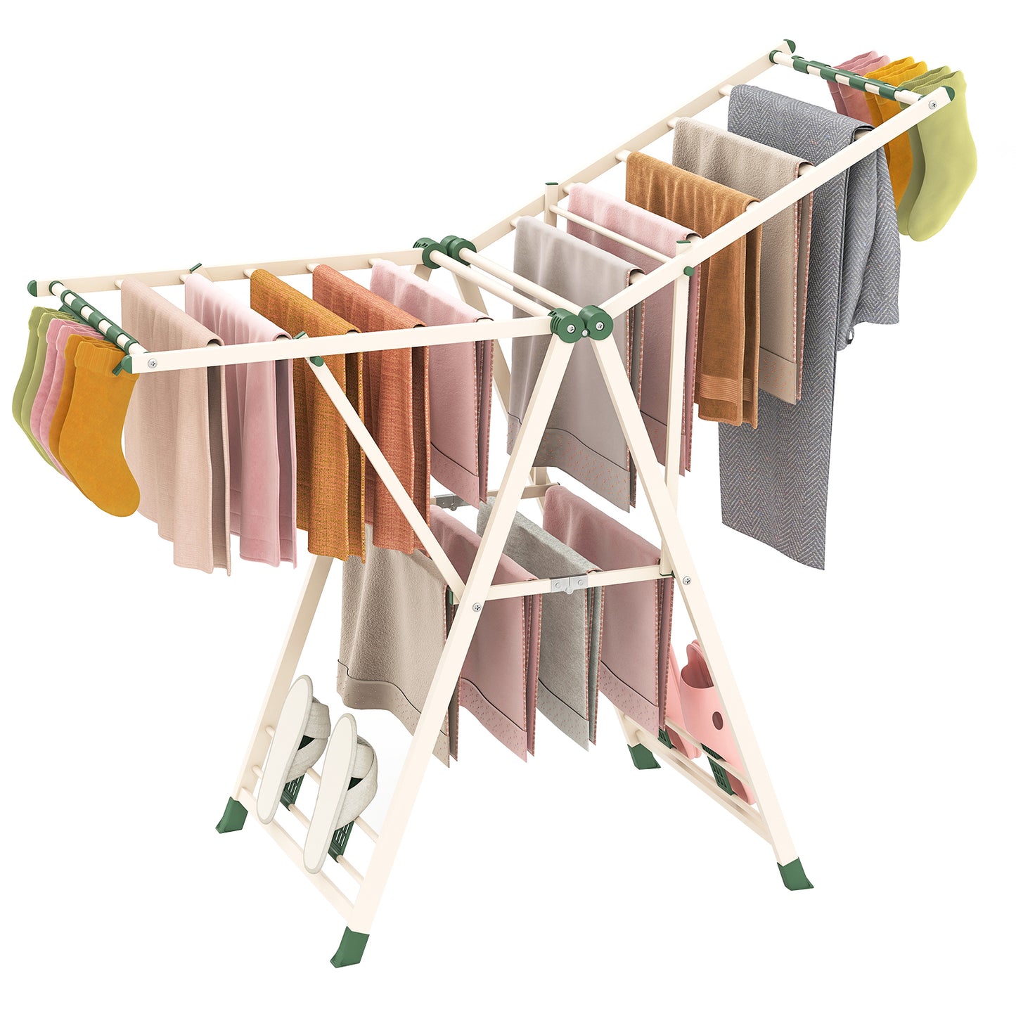 Clothes Drying Rack Foldable Laundry Drying Rack with 16 Drying Rails-Beige