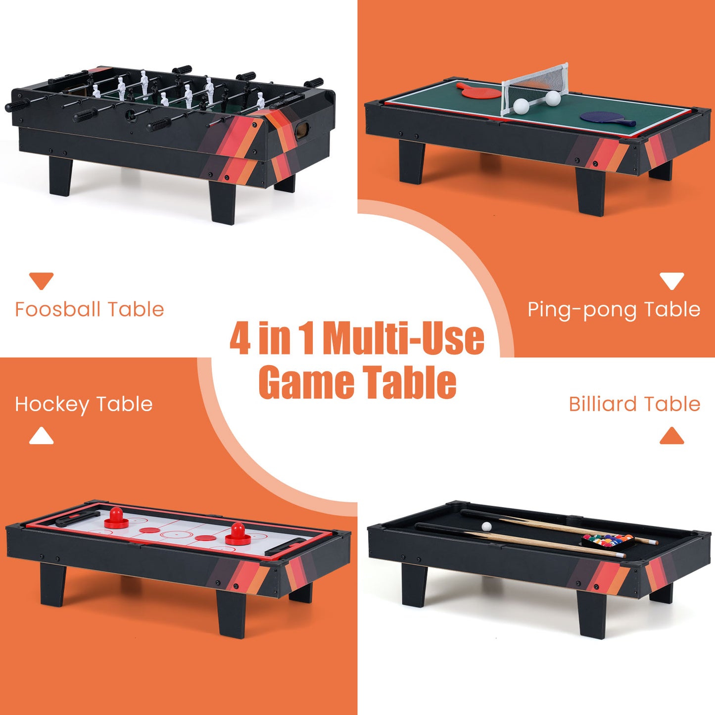 4 in 1 Combo Game Table Set Foosball Table with Billiards-Black
