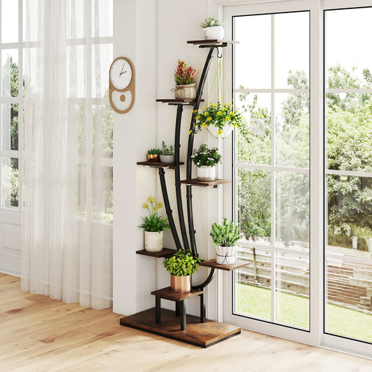 155CM Tall 8-Tier Corner Metal Plant Shelf for Multiple Plants-Rustic Brown-1 Piece