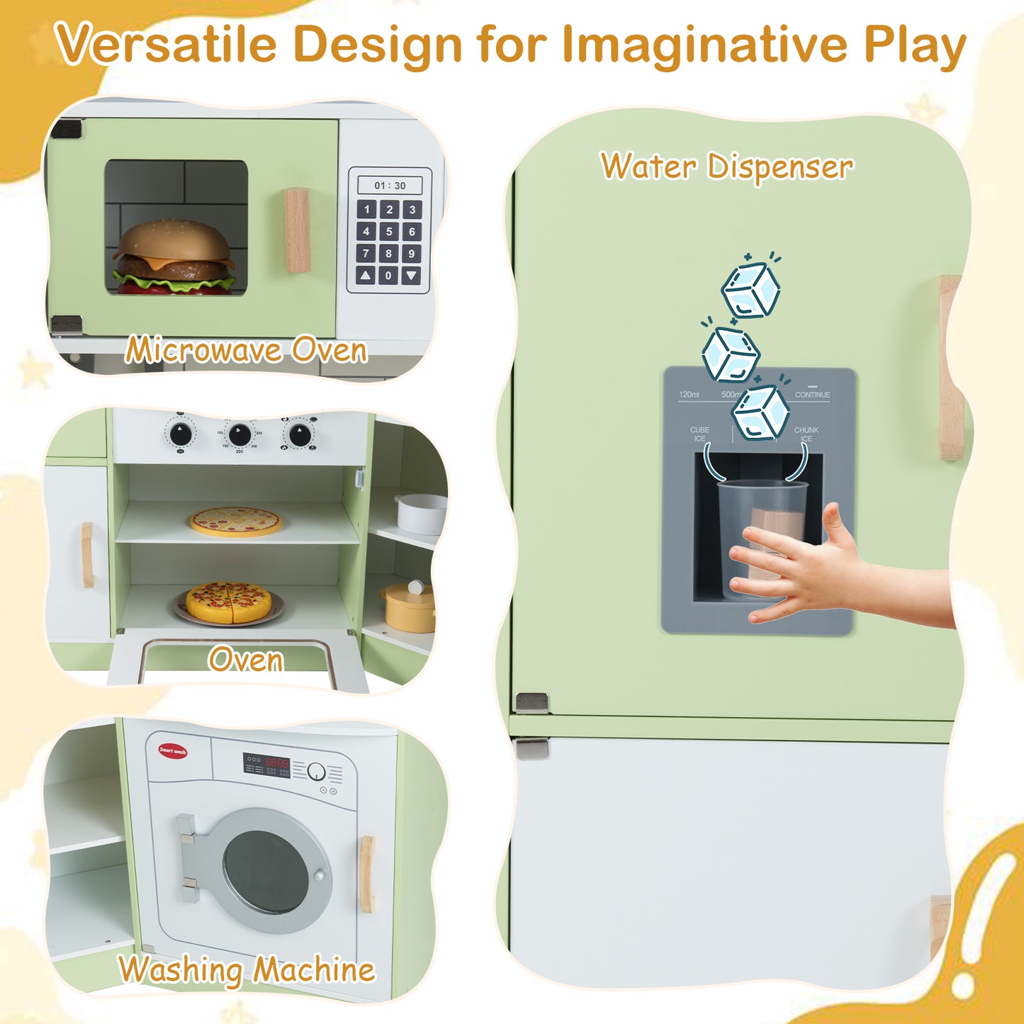 Wooden Corner Play Kitchen with Sounds and Lights-Green