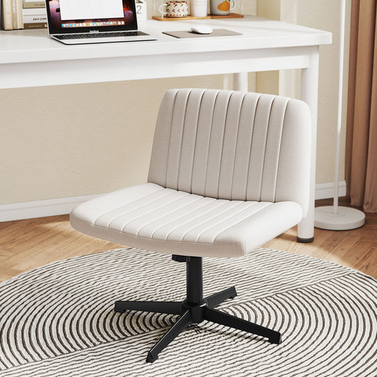 Criss Cross Chair No Wheels with Soft-Padded Wide Seat and Adjustable Height-Beige