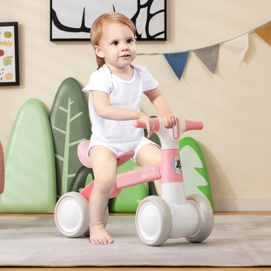 Cute Baby Balance Bike 4 Wheels with Steering Handlebars No Pedal-Pink