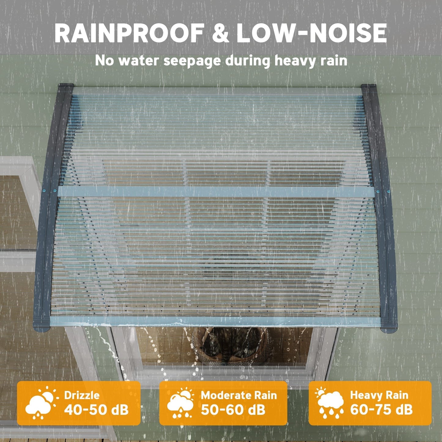 Outsunny Front Door Canopy Outdoor Awning Aluminium Rigid Plastic Polycarbonate Rain Shelter UV Water Rain Resistant 100 x 75cm Clear