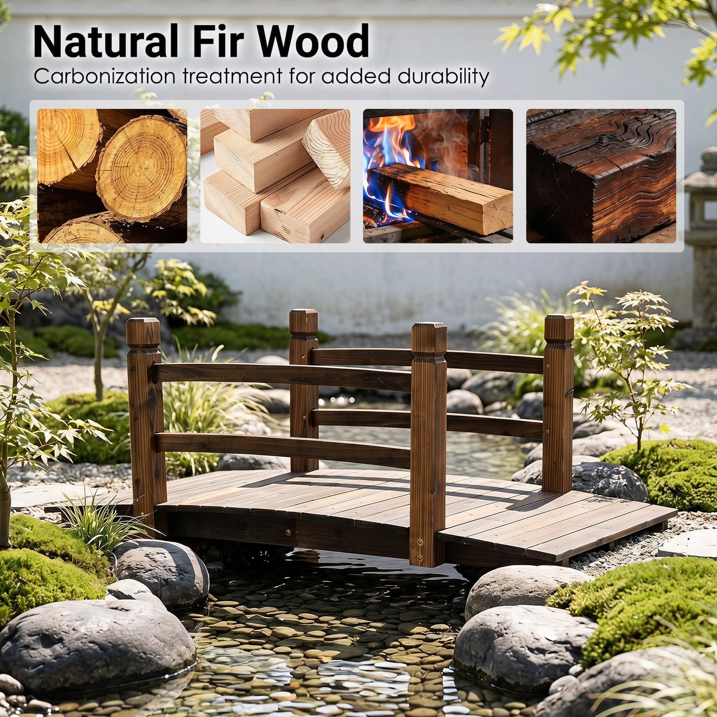 Decorative Outdoor Walkway Bridge with Railings for Farm or Backyard-Brown