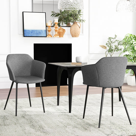 Dining Chairs Set of 2 with Ergonomic Backrest Design and Wide Armrest-Dark Grey