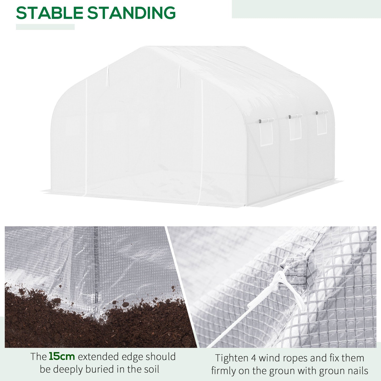 Outsunny Walk-In Polytunnel Greenhouse Warm House Garden Tunnel Shelter Plant Shed with Door and Windows, Galvanised Steel Frame, 3.5 x 3 x 2m, White