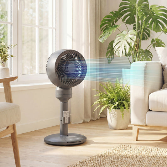 HOMCOM Air Circulator Fan Pedestal Cooling Fan with 3 Speed 3 Mode and Remote Control, 9 Inch, Grey