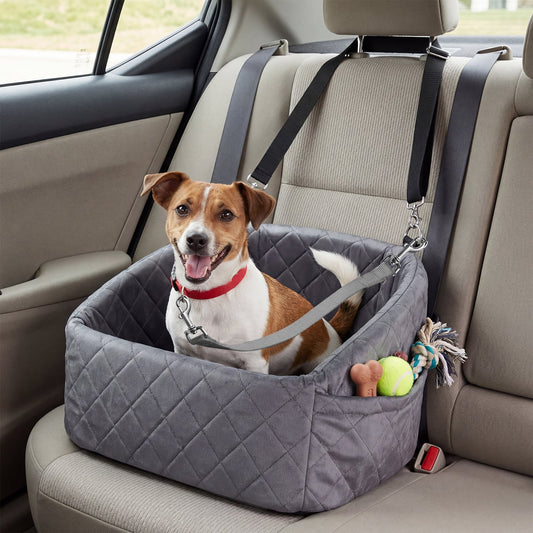 Dog Car Seat for Small Medium Pets with Safety Straps and Side Storage Pockets-Grey