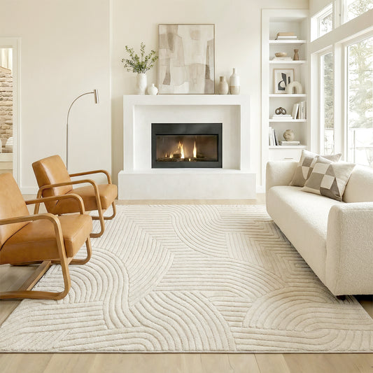 HOMCOM Modern Geometric Rug, Thick & Plush, Non-Slip, 200 x 140 cm â Cream, Living Room/Bedroom/Office