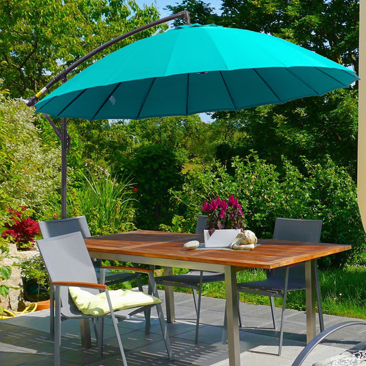 Outsunny 3(m) Cantilever Umbrella 18 Ribs & Vents Adjustable Angle for Patio Green