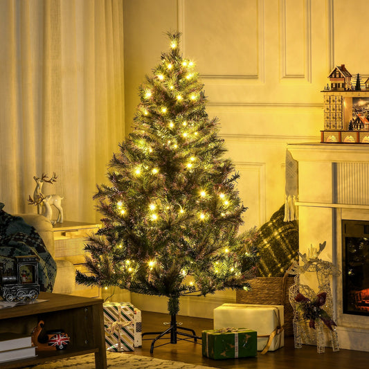 HOMCOM 1.5m 5ft Pre-Lit Christmas Tree Artificial Spruce Xmas Tree Warm White LED Holiday Decor with Metal Stand