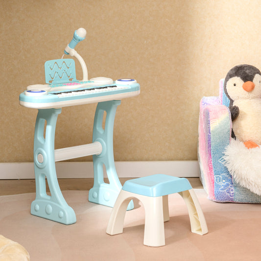37 Keys Electronic Kids Piano Toy with Detachable Legs and Stool-Blue
