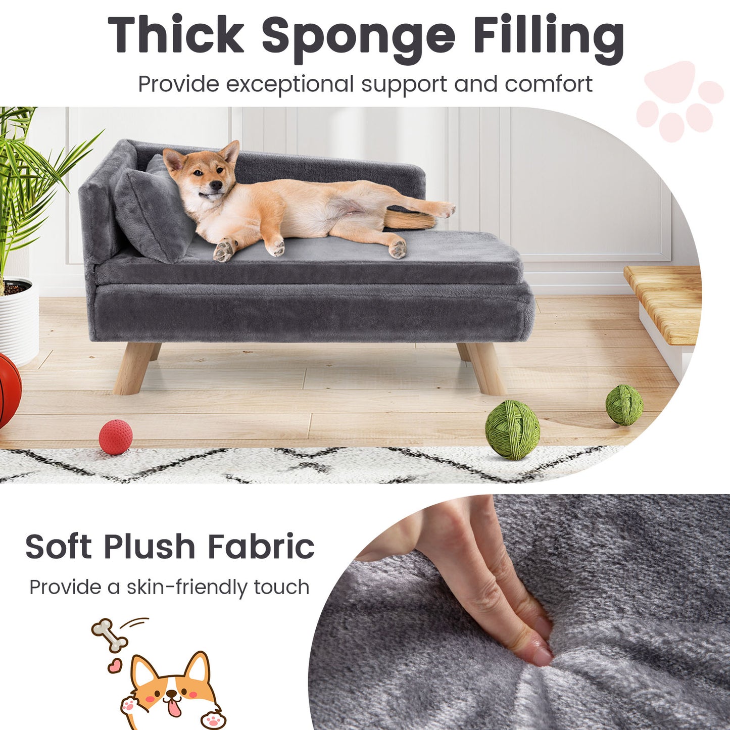 Elevated Pet Bed for Medium and Small-Sized Dogs Puppies Cats Kittens-Grey