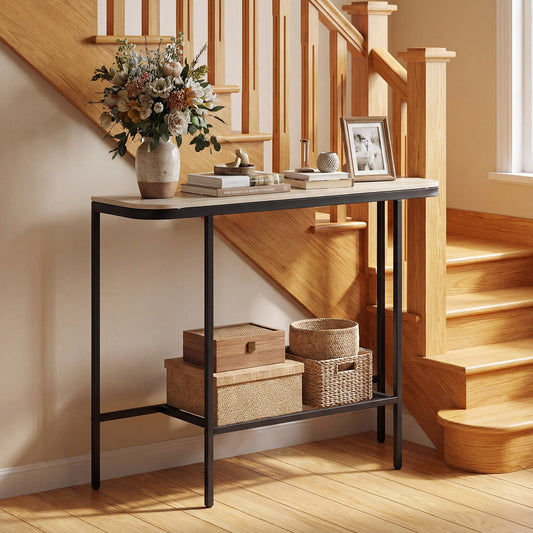 Entryway Table with Faux Marble Top and Metal Frame for Hallway-Grey