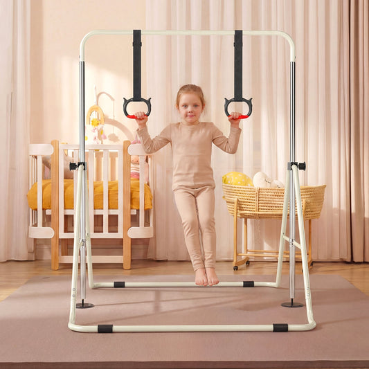 Expandable Gymnastic Bar for Kids 4-Level Height Adjustable Gymnastic Bar-Beige