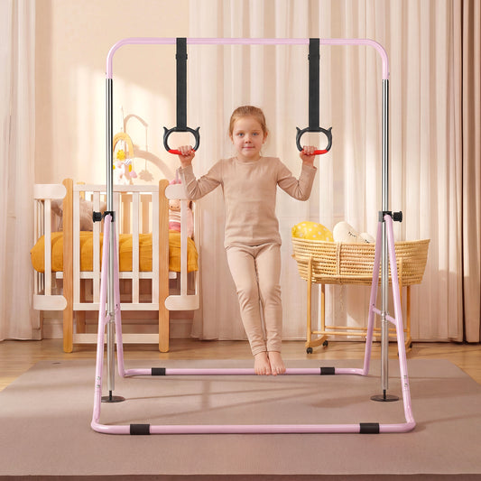 Expandable Gymnastic Bar for Kids 4-Level Height Adjustable Gymnastic Bar-Pink