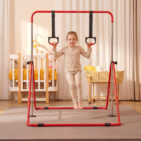 Expandable Gymnastic Bar for Kids 4-Level Height Adjustable Gymnastic Bar-Red