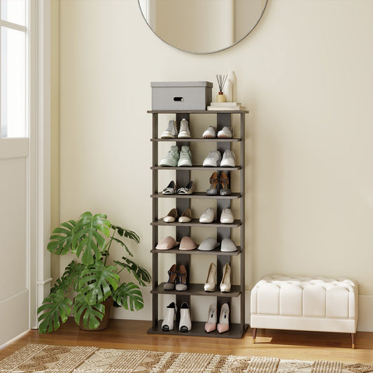 Extra Wide Wooden Vertical Shoe Rack with 7 Shelves-Grey