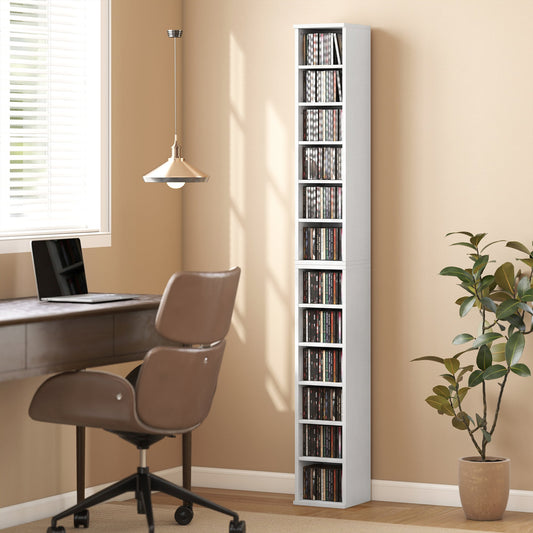 HOMCOM Set of 2 CD Media Display Shelf Unit Tower Rack with Adjustable Shelves, White